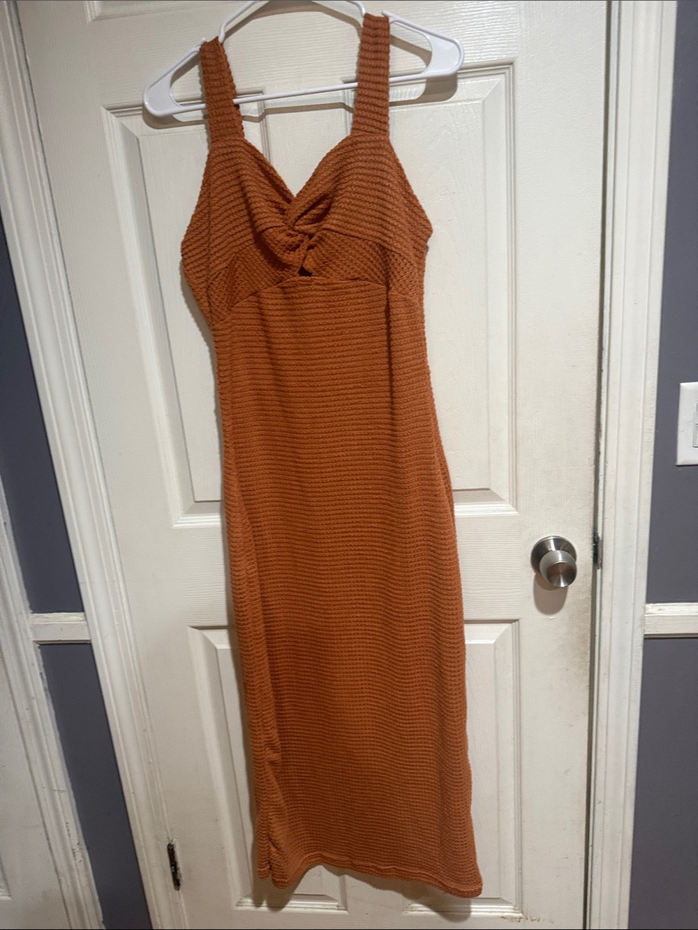 SHEIN Rust Knit Midi Dress with Twist Front Detail